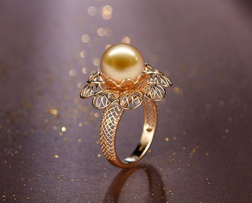 米莱珠宝白18k金天然南洋金珍珠戒指_珠宝图片
